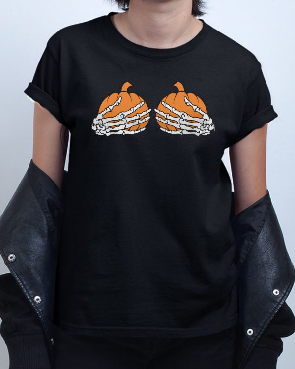 Skeleton Hands Pumpkin Boob T Shirt