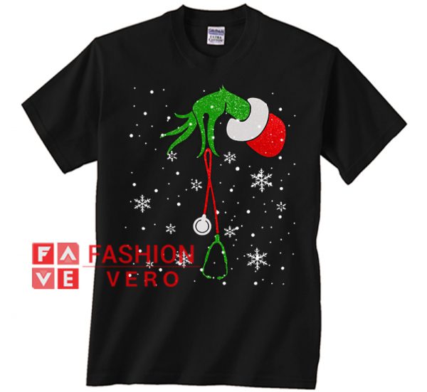 Christmas Grinch hand holding a stethoscope Unisex adult T shirt